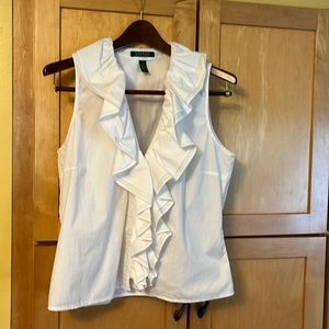 Lauren Ralph Lauren sleeveless white ruffle blouse size large